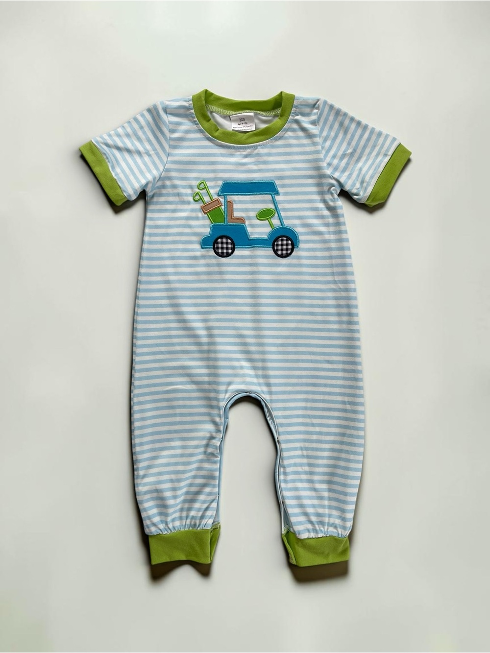 EUC Boys Golf Appliqué Striped Colorblock Boutique Romper